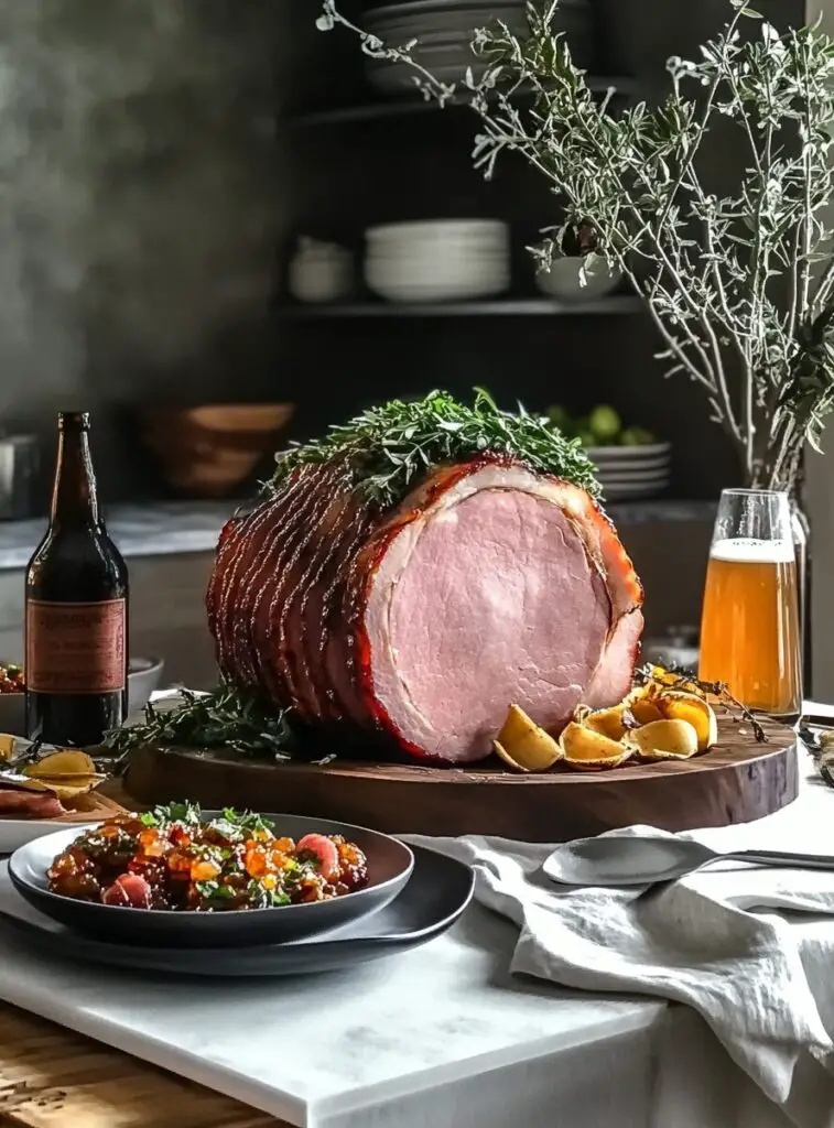 Crockpot Spiral Ham with Beer and Chutney Glaze