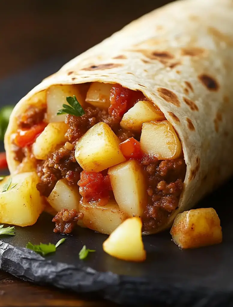 Breakfast Burrito with Potatoes and Chorizo