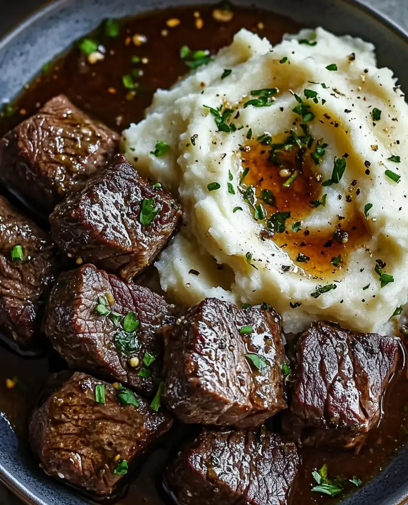 Garlic Butter Steak Bites and Mash